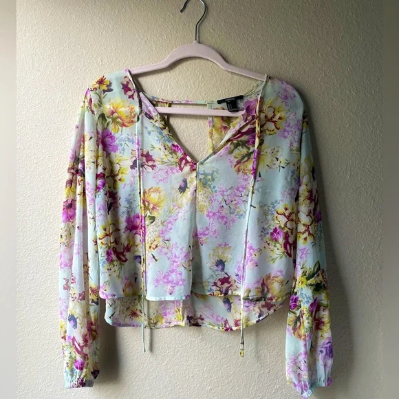 Forever 21 Tops Forever Long Sleeve Floral Cut Out Sheer